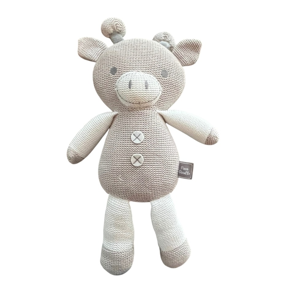 Living Textiles Finn Giraffe Knit Plush Rattle Toy Oatmeal Cream Neutral Nursery